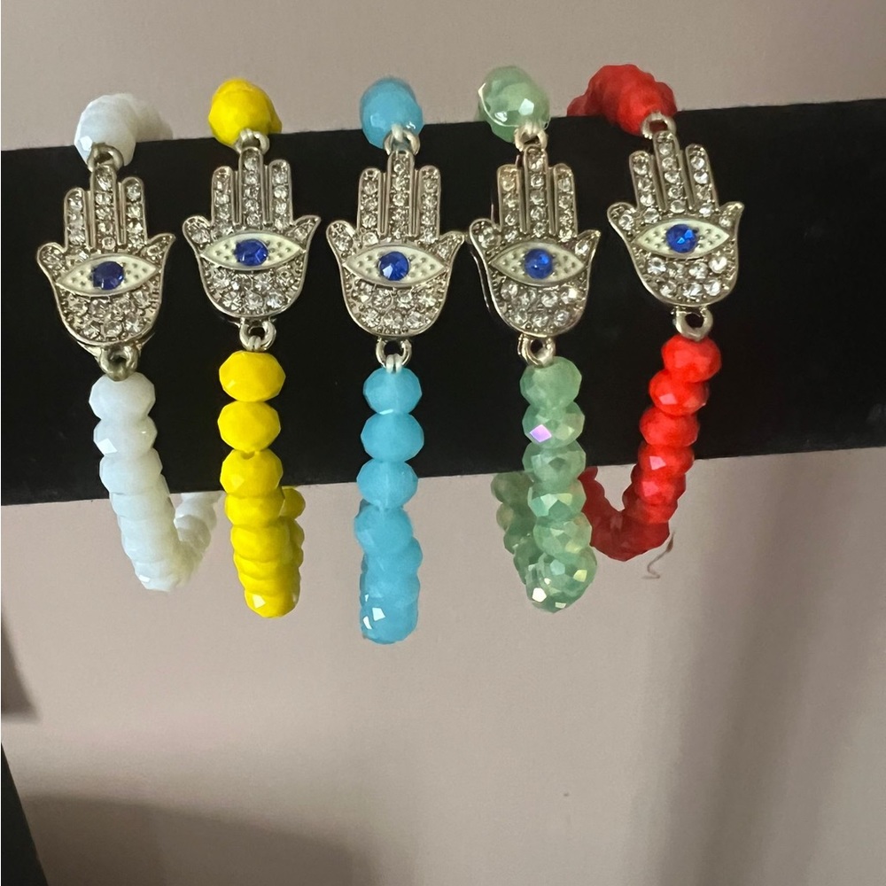 NEW Leather Evil Eye & Beaded Hamsa Stretch Bracelets LOT you pick 3 bracelets
